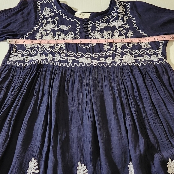 Exist Dress Tunic Blue Floral Embroidered Pullover Baby Doll Women Size M Boho - Picture 13 of 16